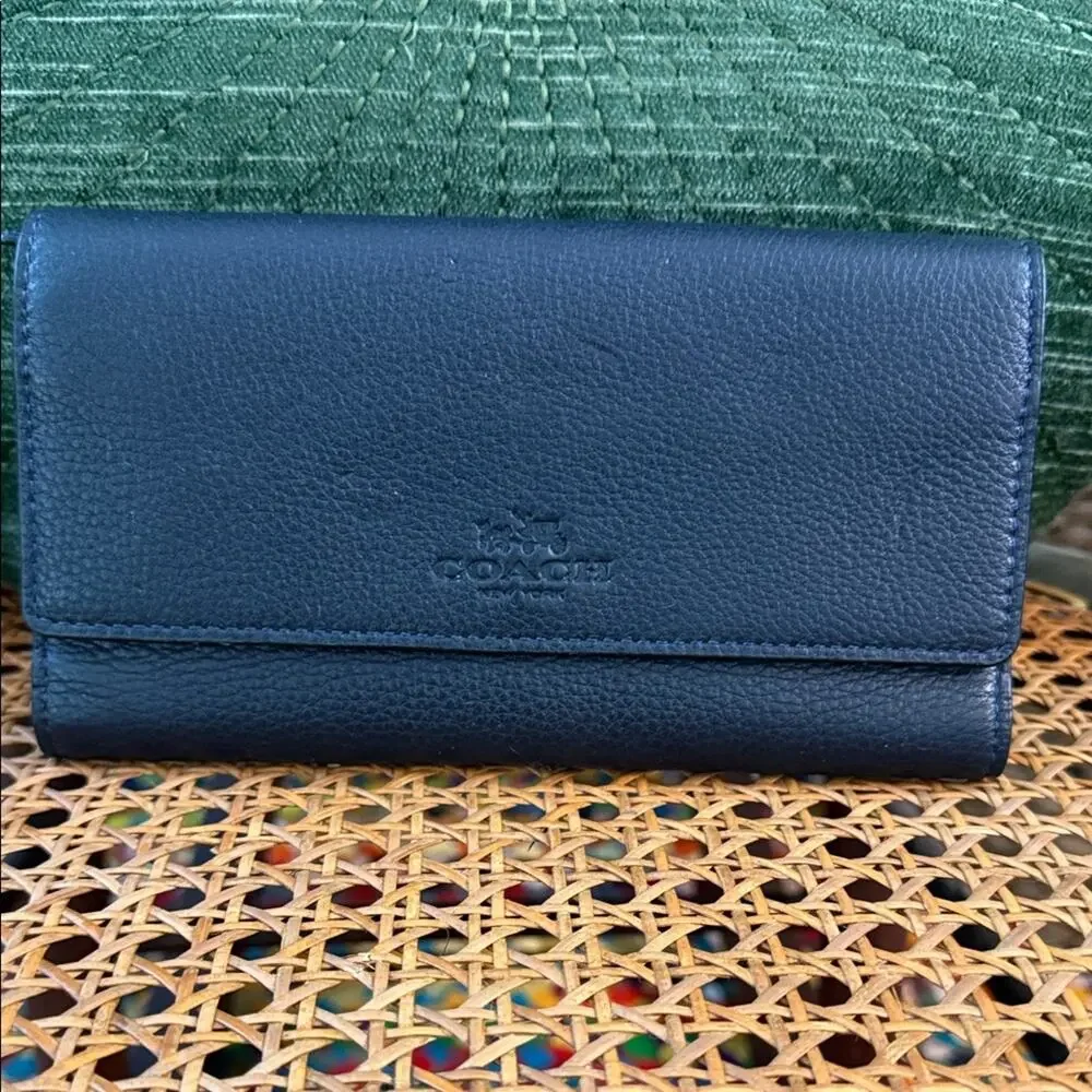 Coach Mid-Y2K Blue Pebbled Leather ID Strap Clutch Wallet